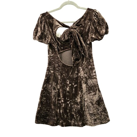 Kimchi Blue Velvet Square Neck Mini Dress M Puff Sleeve Fairy Coquette Tie Back - Picture 2 of 9